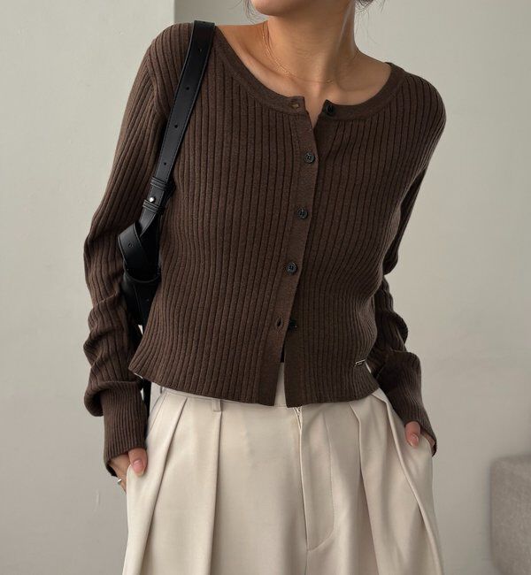  「【新色/オフホワイト】【前後2WAY】カーブスリーブリブニット」|カーディガン|