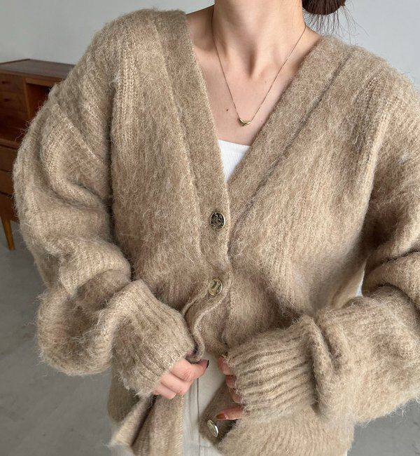  「ニュアンスボタンレイヤード風カーディガン」|カーディガン|