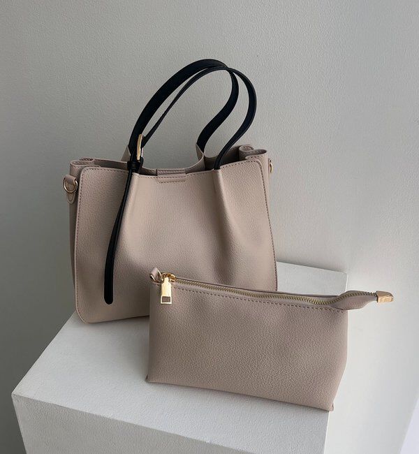  「【ミニバッグSET】2SETタックハンドルバッグ」|トートバッグ|ライトベージュ