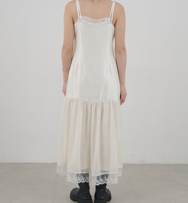  「裾レース切替サテンキャミワンピース」|ワンピース|