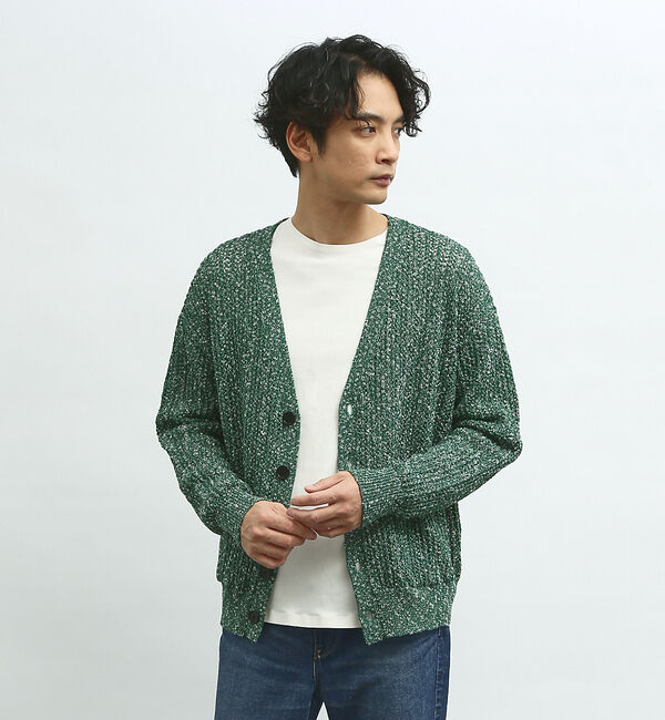 ABAHOUSE「【透かし編み】スラブ ニットカーディガン」|カーディガン|グリーン
