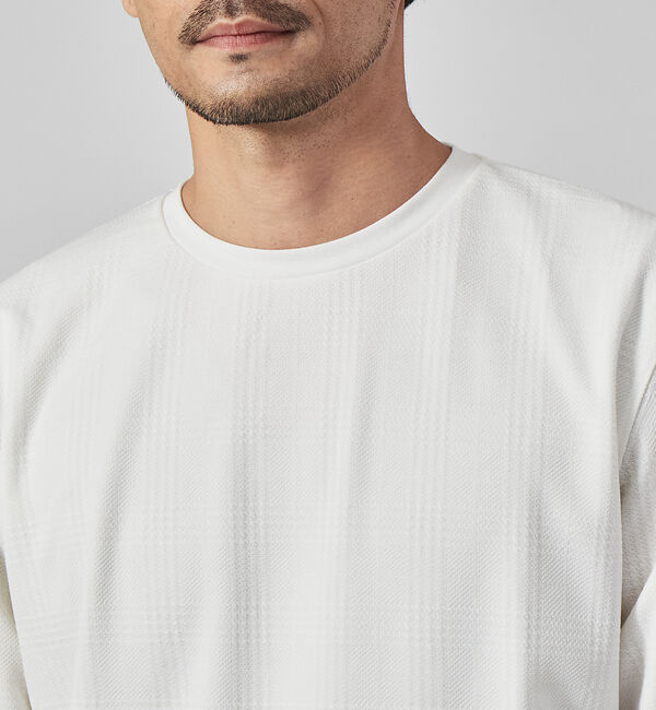 ABAHOUSE「【チェック柄】ジャガード クルーネック 長袖 Tシャツ」|Tシャツ・カットソー|