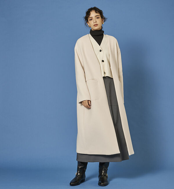 Rouge vif「ノーカラー ロングコート」|ノーカラーコート|