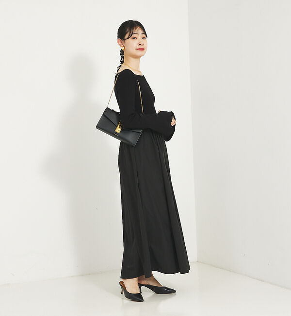 Rouge vif「スリーブフレアニット&times;布帛コンビワンピース」|ワンピース|