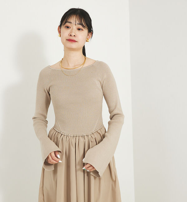 Rouge vif「スリーブフレアニット&times;布帛コンビワンピース」|ワンピース|