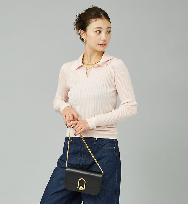 Rouge vif「シルク混ワイドリブポロニット」|ニット・セーター|