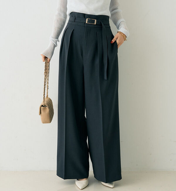Rouge vif「【一部店舗限定】【3サイズ展開】ベルト付きハイウエストタックパンツ」|その他|チャコールグレー