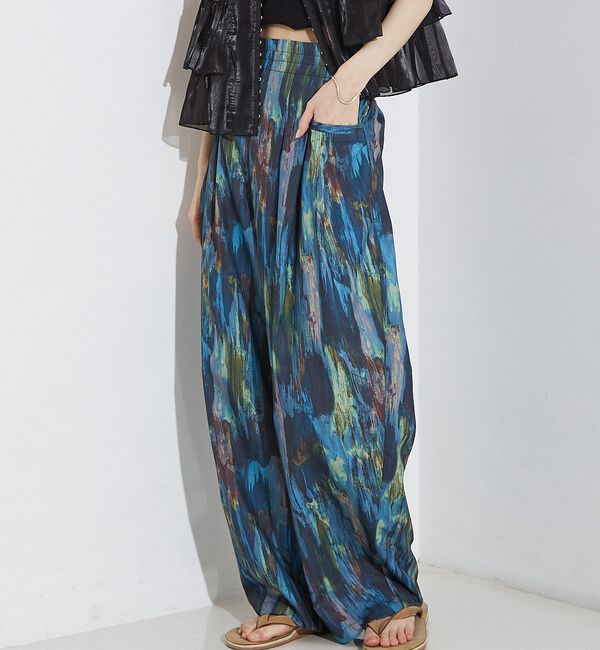 NOMINE「水彩アート ニュアンス柄 タックパンツ」|その他|