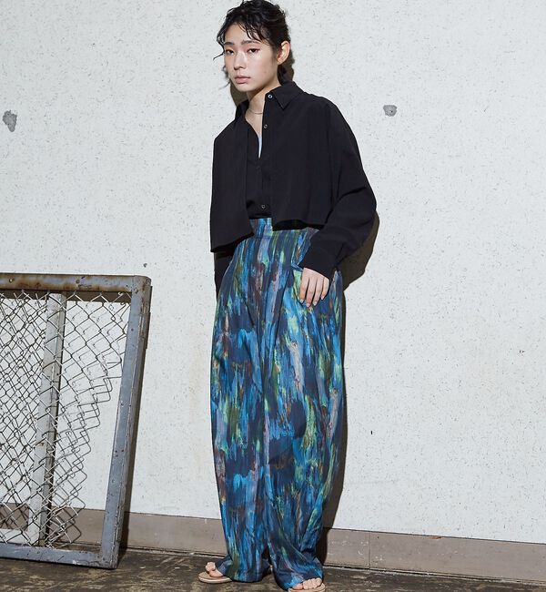 NOMINE「水彩アート ニュアンス柄 タックパンツ」|その他|