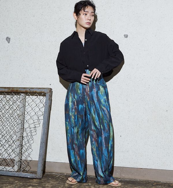 NOMINE「水彩アート ニュアンス柄 タックパンツ」|その他|