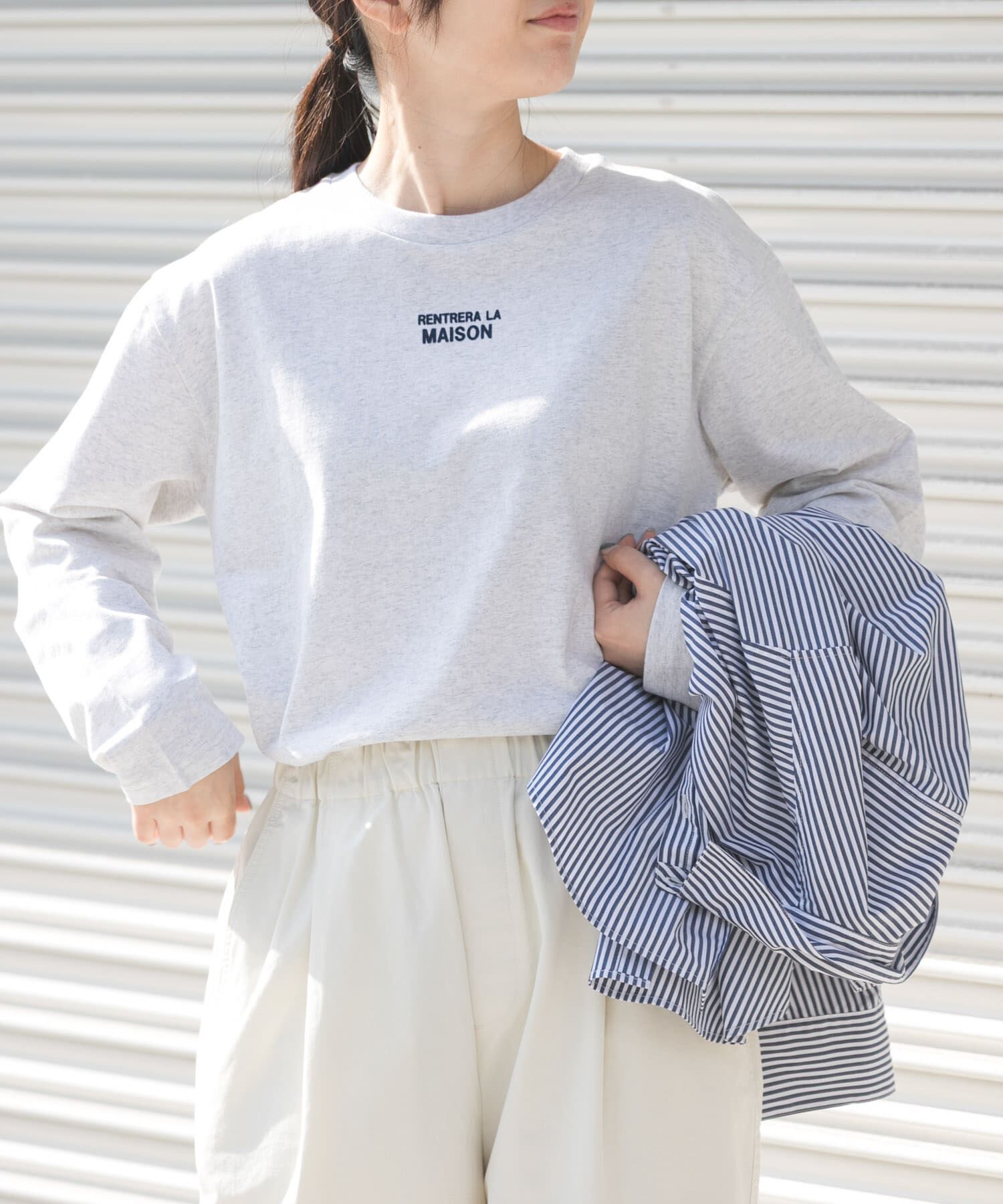 URBAN RESEARCH DOORS「FORK&SPOON　フロッキープリントロングスリーブTシャツ」|Tシャツ・カットソー|グレー系その他