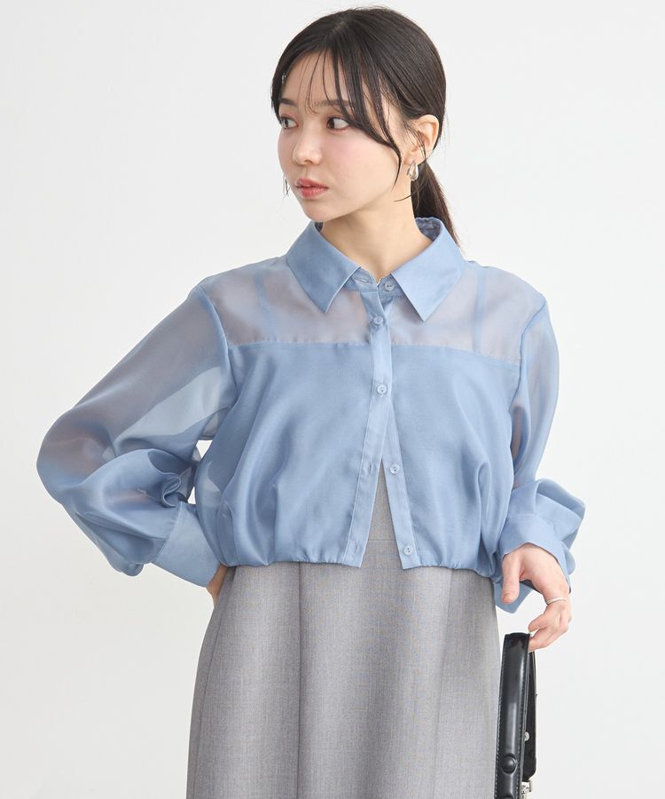 earth music&ecology「バルーンシアーショートシャツ」|シャツ・ブラウス|Blue