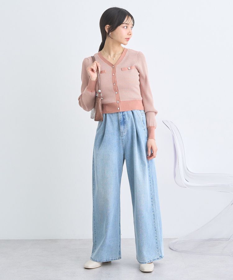 earth music&ecology「マイクロボーダーVネックコンパクトカーディガン」|カーディガン|