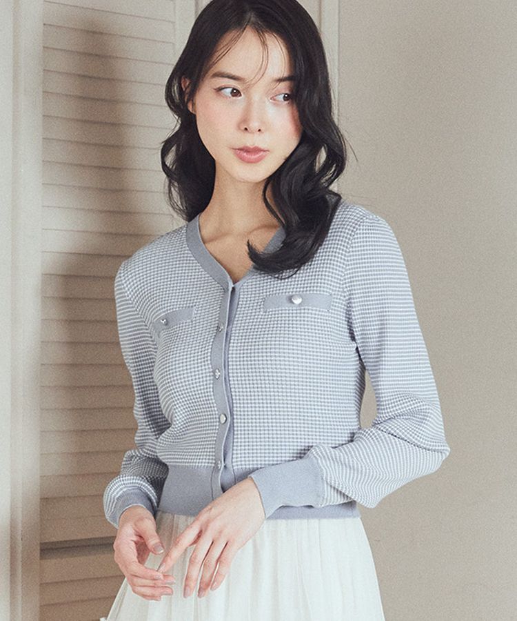 earth music&ecology「マイクロボーダーVネックコンパクトカーディガン」|カーディガン|