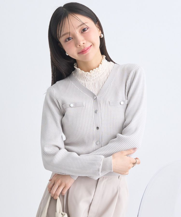 earth music&ecology「マイクロボーダーVネックコンパクトカーディガン」|カーディガン|