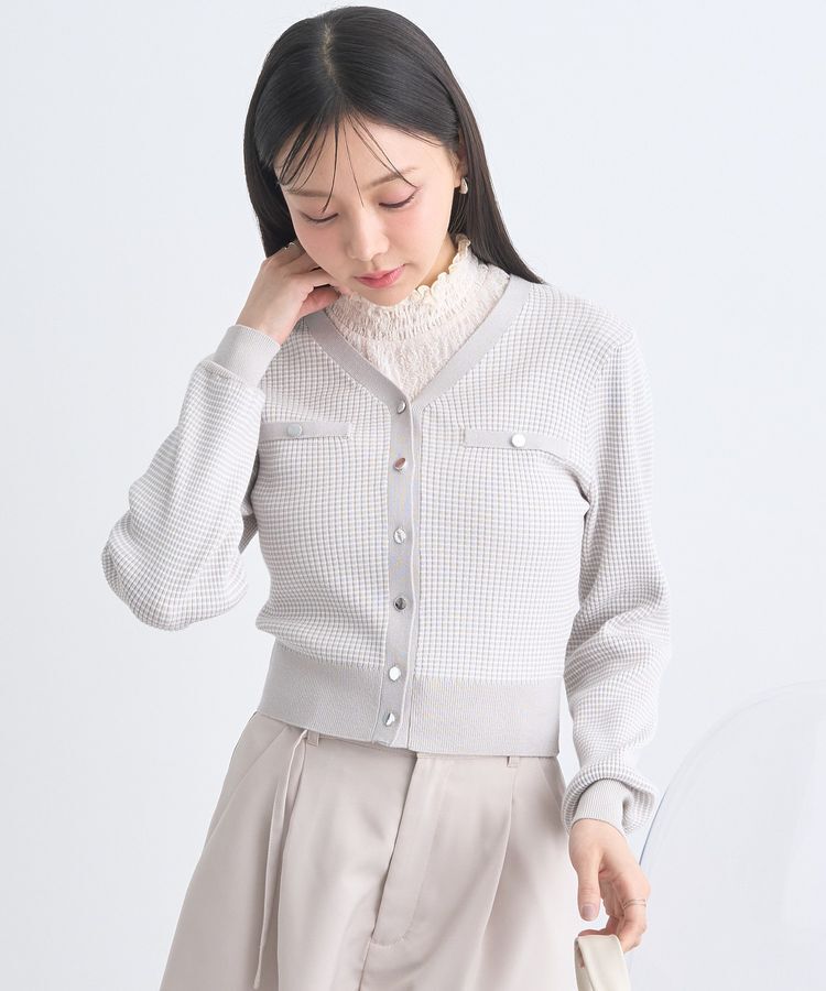 earth music&ecology「マイクロボーダーVネックコンパクトカーディガン」|カーディガン|