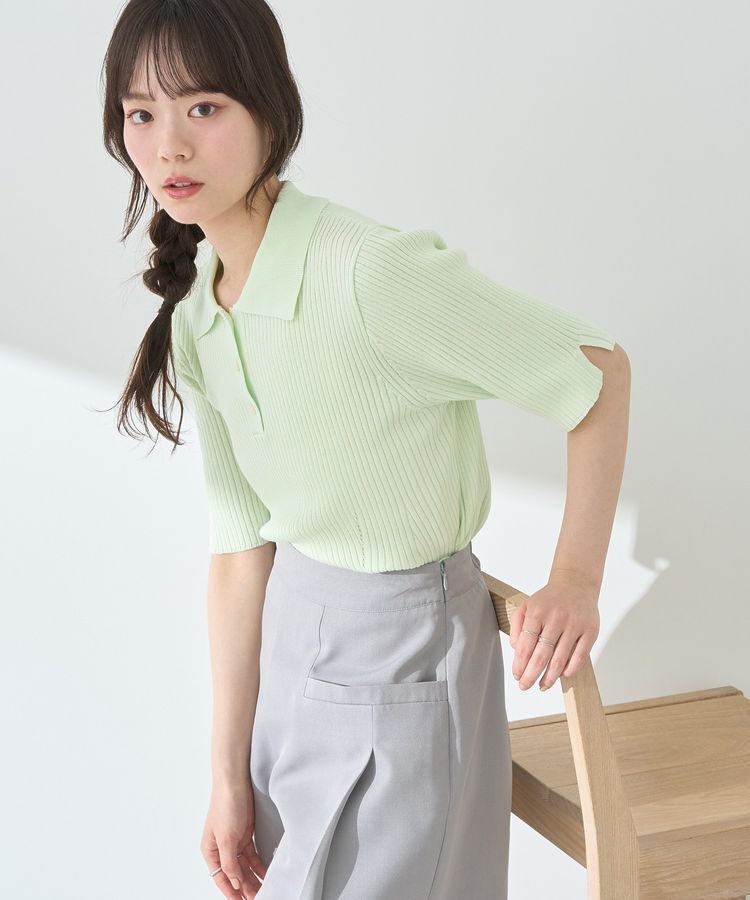 earth music&ecology「半袖ポロニットプルオーバー」|ニット・セーター|