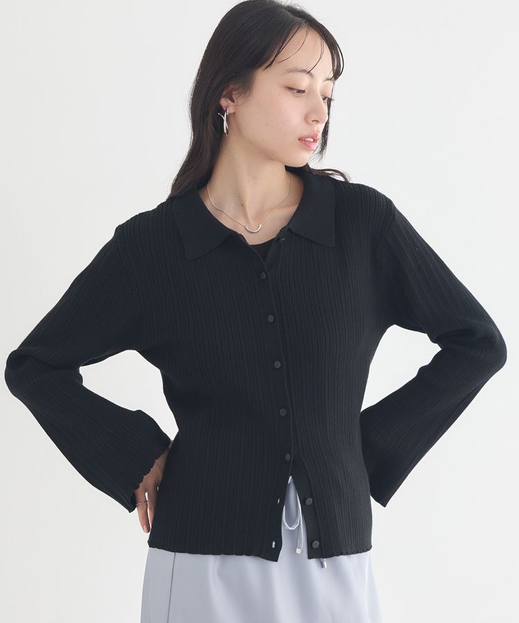 earth music&ecology「レギュラーカラーニットカーディガン」|カーディガン|Black