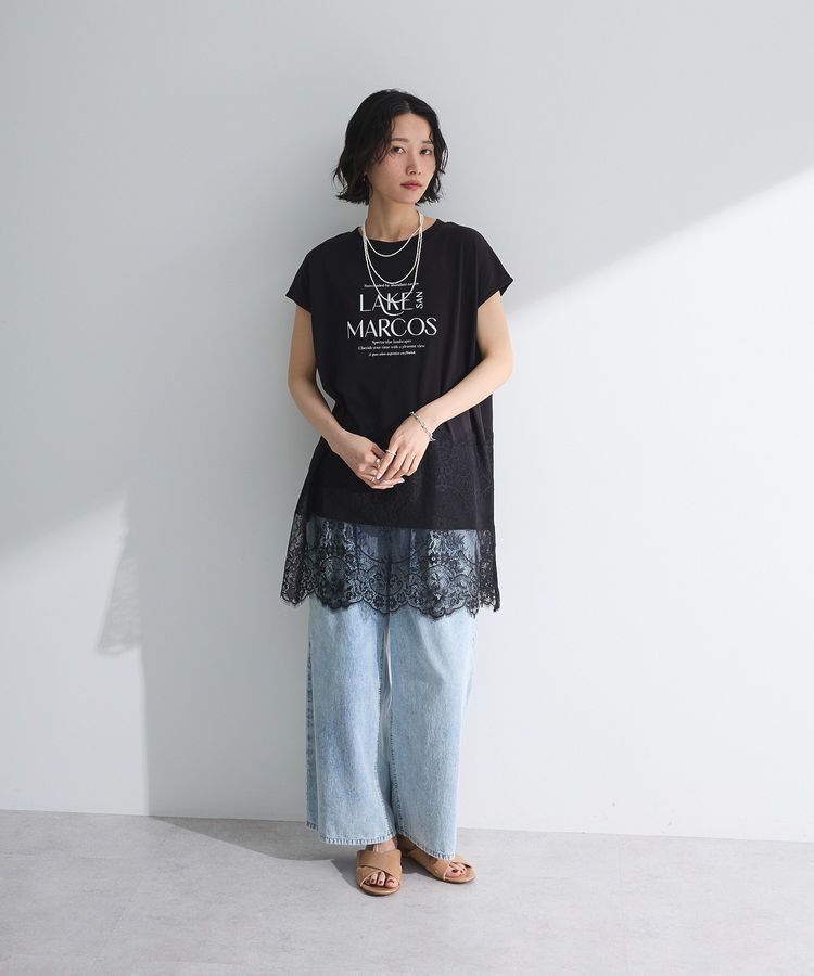 Green Parks「フレンチスリーブ裾レースロゴチュニック」|チュニック|