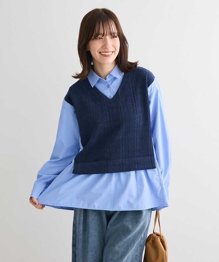 Green Parks「カットモールドッキングシャツチュニック」|チュニック|Navy