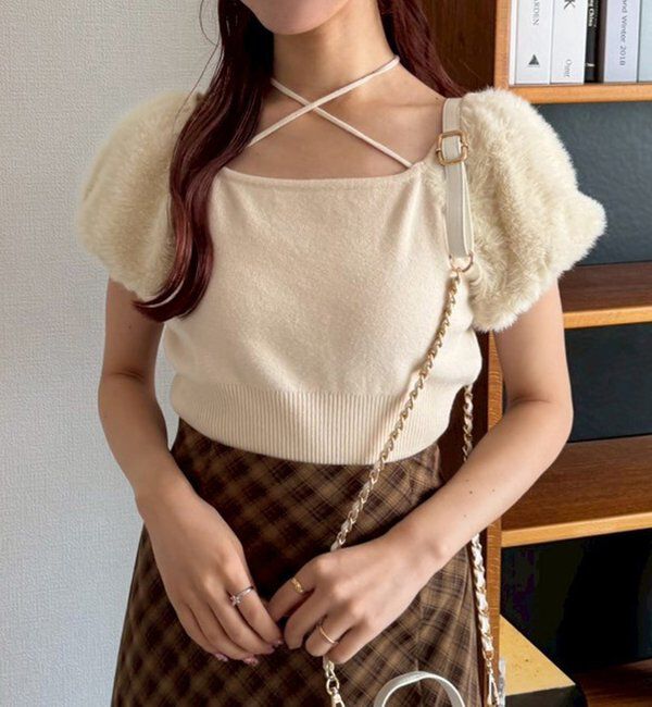  「袖フェザー半袖ニット」|ニット・セーター|