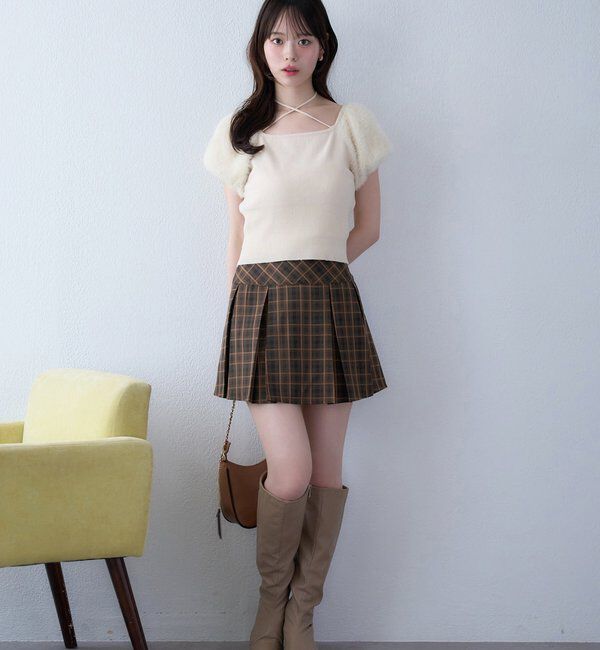  「袖フェザー半袖ニット」|ニット・セーター|