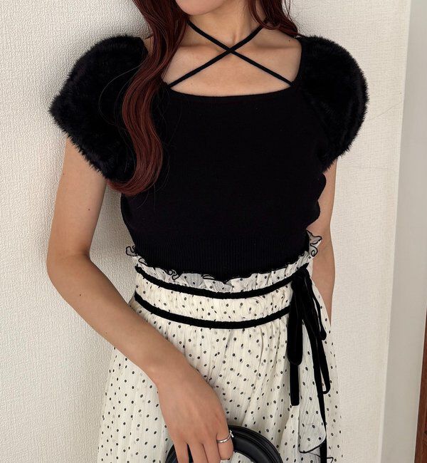  「袖フェザー半袖ニット」|ニット・セーター|