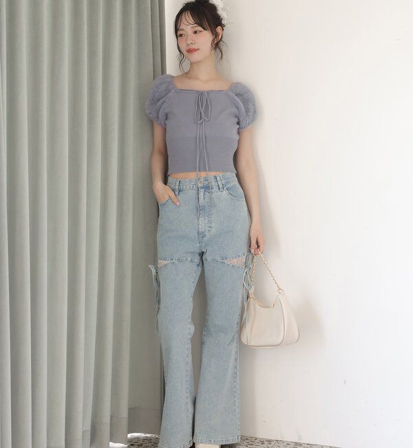  「袖フェザー半袖ニット」|ニット・セーター|