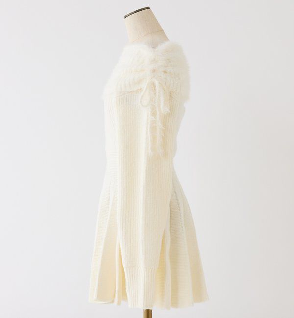  「オフショルプリーツニットミニワンピ」|ワンピース|