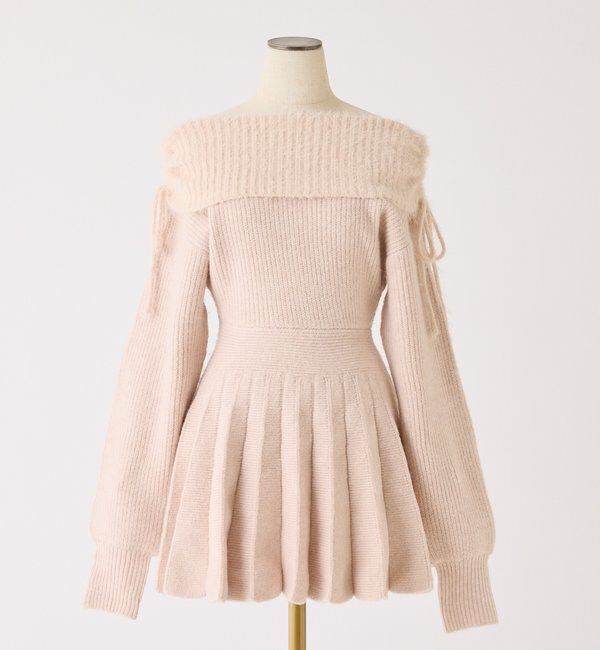  「オフショルプリーツニットミニワンピ」|ワンピース|