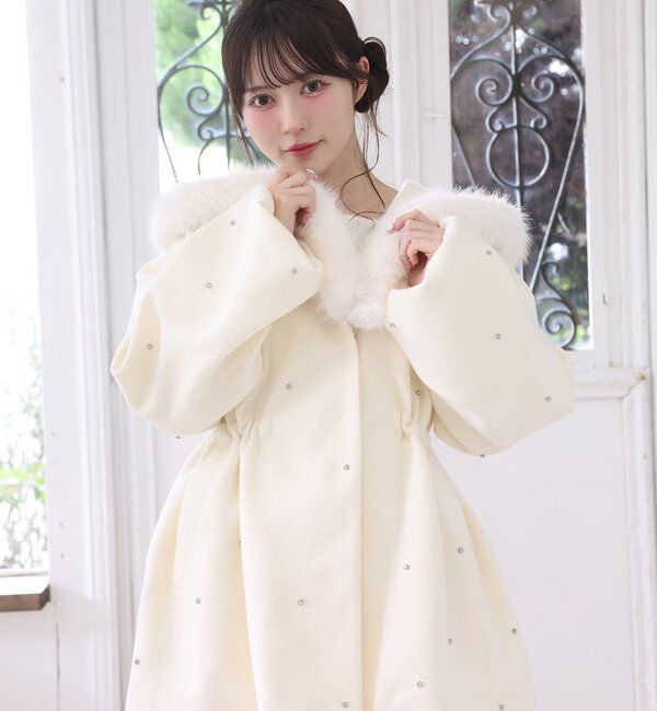 フードフェイクファービジューミドルコート｜ルミネのファッション通販