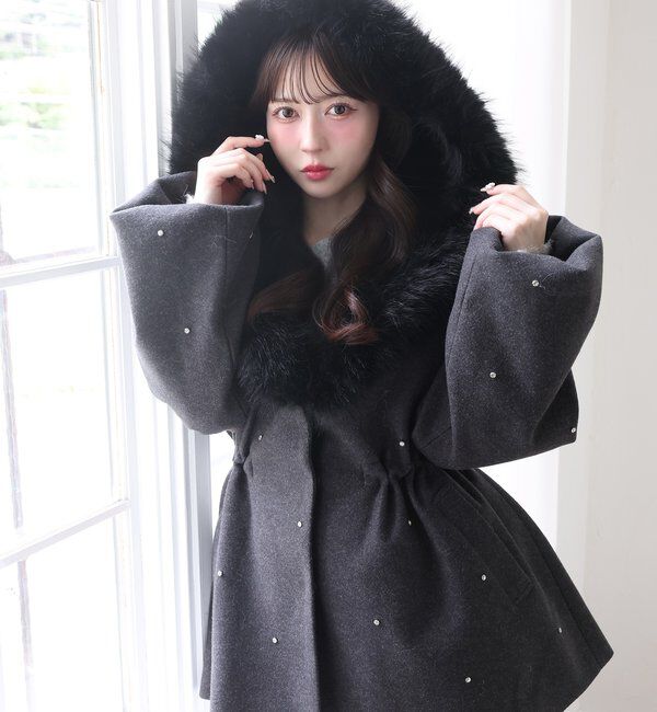 フードフェイクファービジューミドルコート｜ルミネのファッション通販