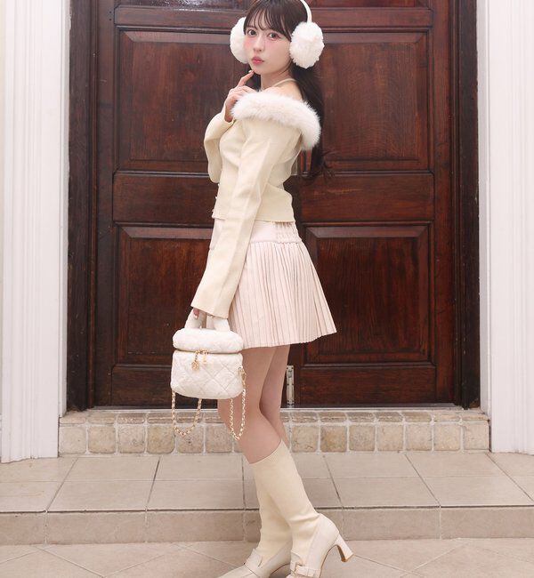  「キラキラボタンファーオフショルニット」|ニット・セーター|