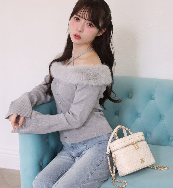  「キラキラボタンファーオフショルニット」|ニット・セーター|