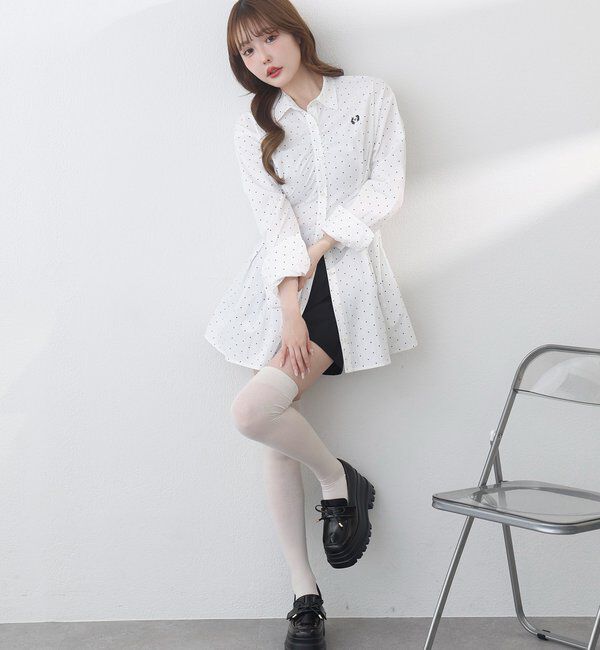  「【マイナス5キロ見え】レースアップシャツチュニック」|シャツ・ブラウス|