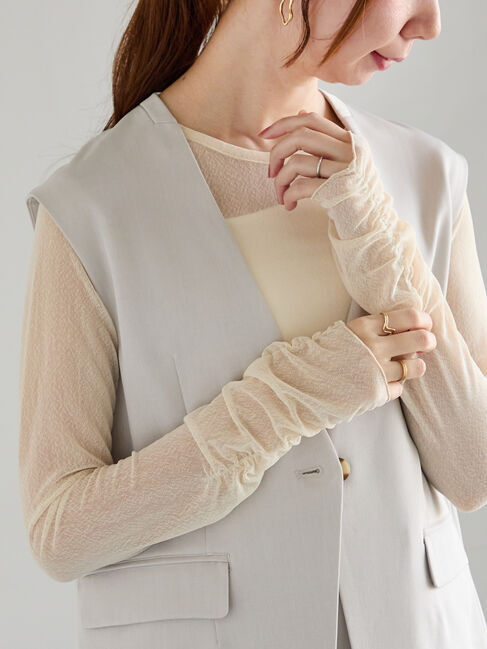 Te chichi「【宮本茉由着用】ランダムドットチュールギャザートップス」|Tシャツ・カットソー|ベージュ