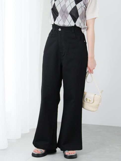 Te chichi TERRASSE「フレアワイドデニムパンツ」|その他|ブラック