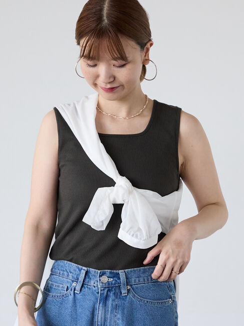 Lugnoncure「ワッフルスクエアタンクトップ」|タンクトップ|チャコールグレー