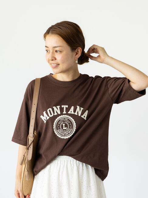Lugnoncure「【接触冷感】カレッジ風プリントBIGTシャツ」|Tシャツ・カットソー|ブラウン