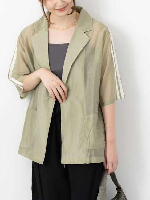 Te chichi TERRASSE「ライン入りシアージャケット」|その他|カーキ