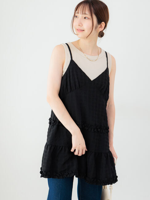 Te chichi TERRASSE「フクレジャガードキャミチュニック」|ワンピース|ブラック