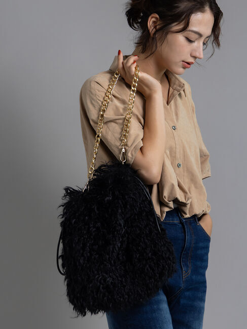 Te chichi「ボア&times;チェーンキンチャクBAG」|その他|ブラック