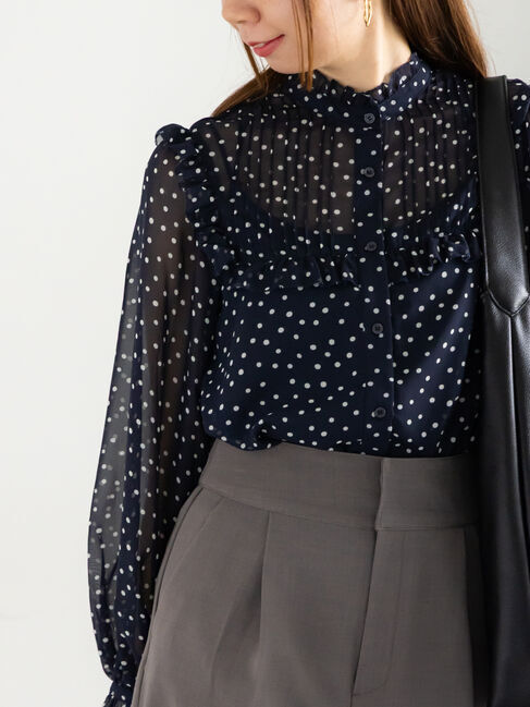 Te chichi「パターンアソートシフォンフリルブラウス」|シャツ・ブラウス|ネイビー