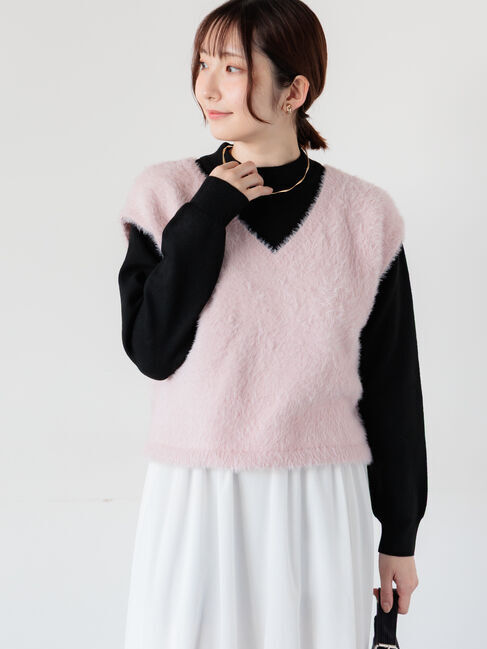 Te chichi TERRASSE「シャギーVネックベスト」|ニット・セーター|ピンク