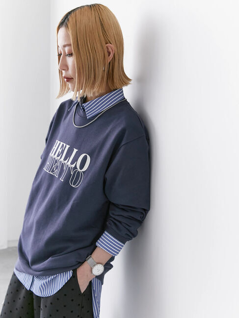 Samansa Mos2 blue「裏毛ロゴスウェット」|Tシャツ・カットソー|