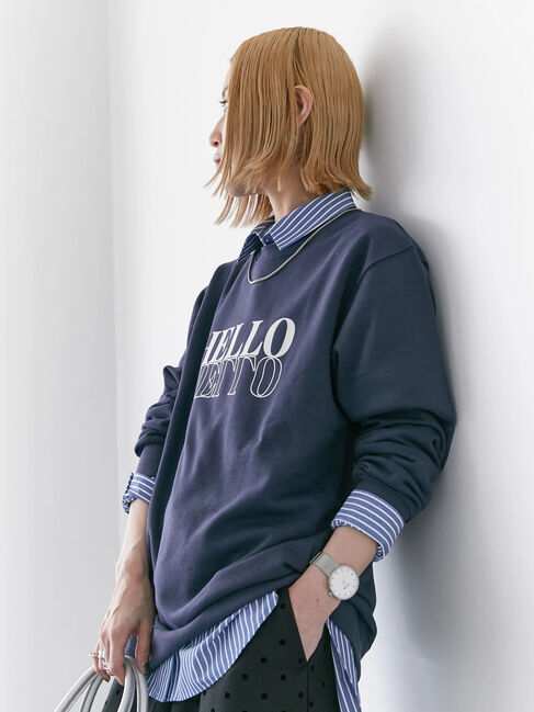 Samansa Mos2 blue「裏毛ロゴスウェット」|Tシャツ・カットソー|