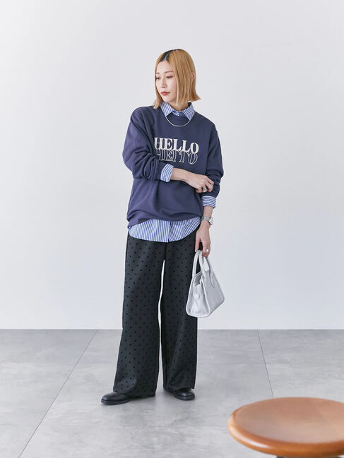 Samansa Mos2 blue「裏毛ロゴスウェット」|Tシャツ・カットソー|