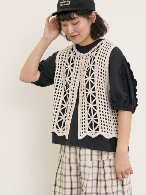 Samansa Mos2「袖タテフリルTシャツ」|Tシャツ・カットソー|ブラック