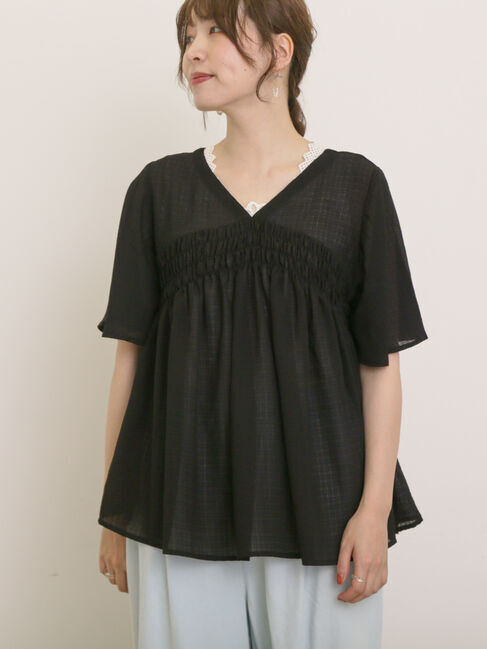 Samansa Mos2「◎2WAYシャーリングチュニック」|シャツ・ブラウス|ブラック