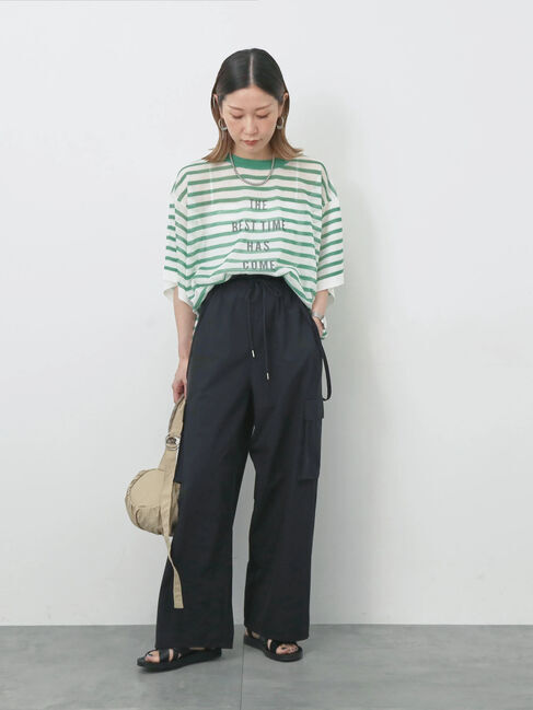 Samansa Mos2 blue「ボーダーロゴニットプルオーバー」|ニット・セーター|